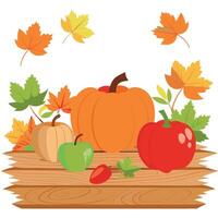 Autumn background with pumpkins and apples vector