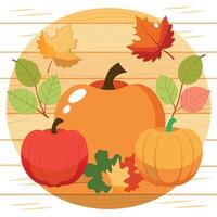 Autumn background with pumpkins and leaves vector