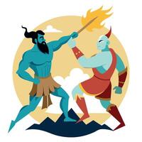 Two men fighting with fire in the background vector