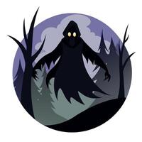 A cartoon ghost in the forest with a dark face vector