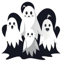 A group of ghostly characters in black and white vector
