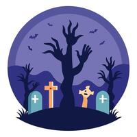 Halloween graveyard with tombstones and bats vector