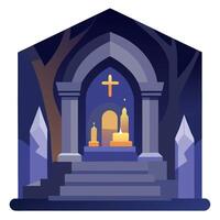 Gothic church with candles and cross illustration vector