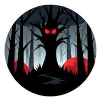 A dark forest with red eyes and a tree vector