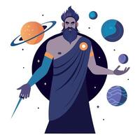 The god of the universe is standing in front of planets vector