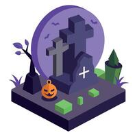 This is a 3D illustration of a haunted Graveyard based around Halloween. vector