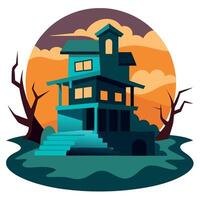 Thriller house. An abandoned building in the beach. image vector