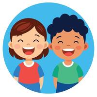Two children are smiling and laughing together vector