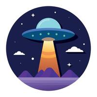 Ufo spaceship flying over the moon and mountains vector