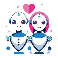 Two robots are holding hands and looking at each other vector