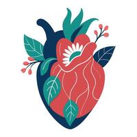 An illustration of a human heart with leaves and flowers vector