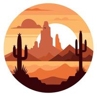 Desert landscape with cactus and mountains at sunset vector
