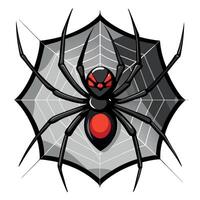 A cartoon spider with red eyes on a web vector