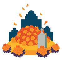 Day of the dead flowers and a bottle vector