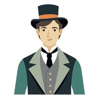 Victorian Era man wearing a top hat and suite vest long jacket. vector
