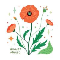 An orange flower with the words august magic vector