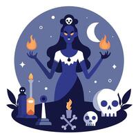 Witch with fire and skulls on a background vector