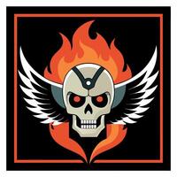 A skull with wings and flames on a black background vector
