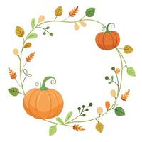 Pumpkins and leaves in a wreath vector