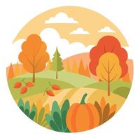 Autumn landscape with pumpkins and trees vector