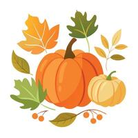 Watercolor Fall Decor Clip art pumpkins and leaves on white background vector