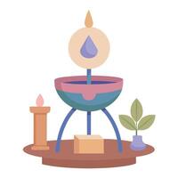 Watercolor illustration of esoteric and mystical ritual altar isolated on transparent background. Esoteric and occult still life spiritual practice. aura cleansing. Pagan or Wiccan beliefs. vector
