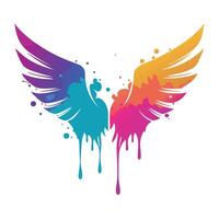 Watercolor Illustration of Grunge Style Bird Or Angel Wings With Paint and Ink Splatters And Drips in Various Colors. Isolated On White Background. Made in Part with vector