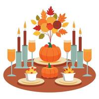 Thanksgiving table with pumpkin and candles vector