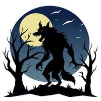 Werewolf in the forest at night illustration vector