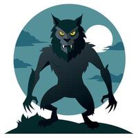 A werewolf standing on a hill with the moon in the background vector