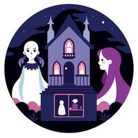 A ghost and a woman in front of a house vector