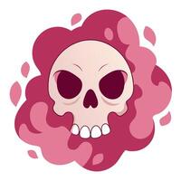 A cartoon skull with pink smoke coming out of it vector