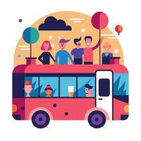 People on a bus with balloons and balloons vector