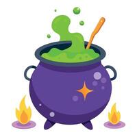 Witchs Cauldron and Potion Making illustration on white background. vector