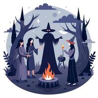 Halloween witches and wizards in the forest vector