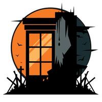 Halloween house with window and bats illustration vector