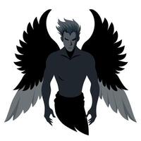 A black and white silhouette of a man with wings vector