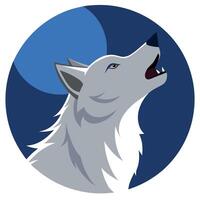 A wolf howling in front of a blue moon vector