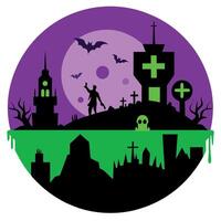 Halloween night background with spooky graveyard and batman vector