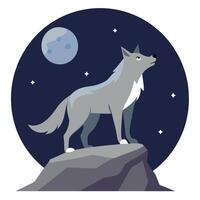 Wolf on the background of the moon. The wolf is on the moon. vector