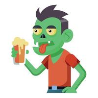 Zombie having a beer and looking at camera on transparent background vector