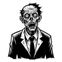Zombie office worker hand drawn ink sketch. Engraved style illustration vector