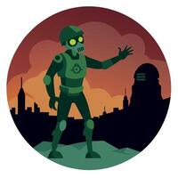 Zombie soldier in dark light reaching out Nuclear war consequences With copyspace for text vector