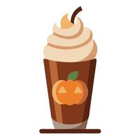 A pumpkin spice latte with whipped cream and pumpkin on top vector