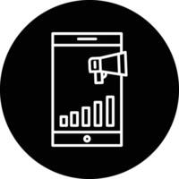 A black and white icon of a phone with a megaphone vector