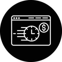 A black and white icon of a clock and money vector