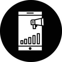 A black and white icon of a smartphone with a bar chart vector
