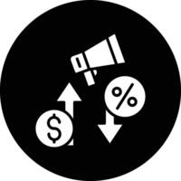 A black and white icon of a megaphone and dollar signs vector