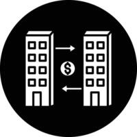 A black and white image of two buildings with a dollar sign vector