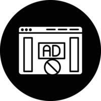 A black and white icon of an ad on a computer screen vector
